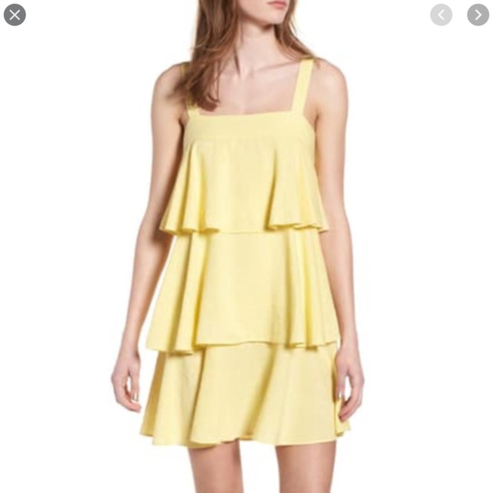BP (NORDSTROM) YELLOW LINEN TIERED DRESS SM